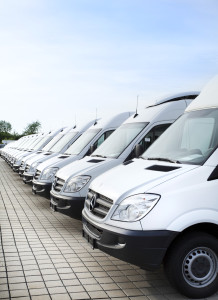 Fleet vehicles parked in a row.